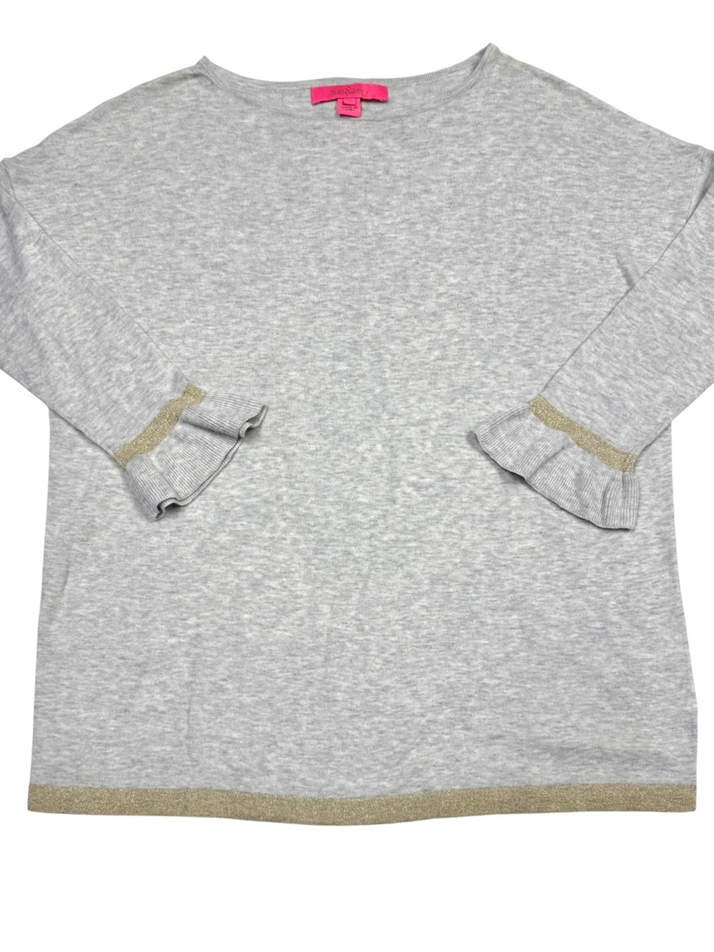 Lilly Pulitzer Charla Ruffle Cuff Sweater XS Gray Gold Metallic